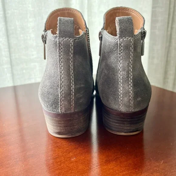 Lucky Brand Basel Printed Suede Ankle Booties Side Zip Block Heel 6.5 - Picture 5 of 8